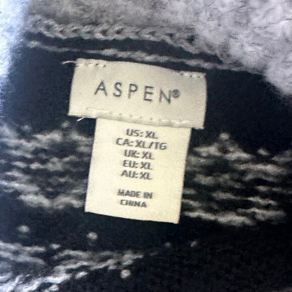 ASPEN Gray Fair Isle Wool Blend Lightweight Turtleneck Sweater Size XL Ski Cozy - Picture 3 of 7